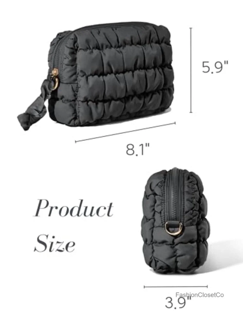 Quilted Puffer Cosmetic Bag Travel Toiletry Organizer with D-Rings
